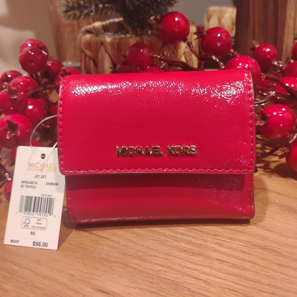 NWT Michael Kors XS Jet Set Trifold Wallet In Crimson ❤️🎄